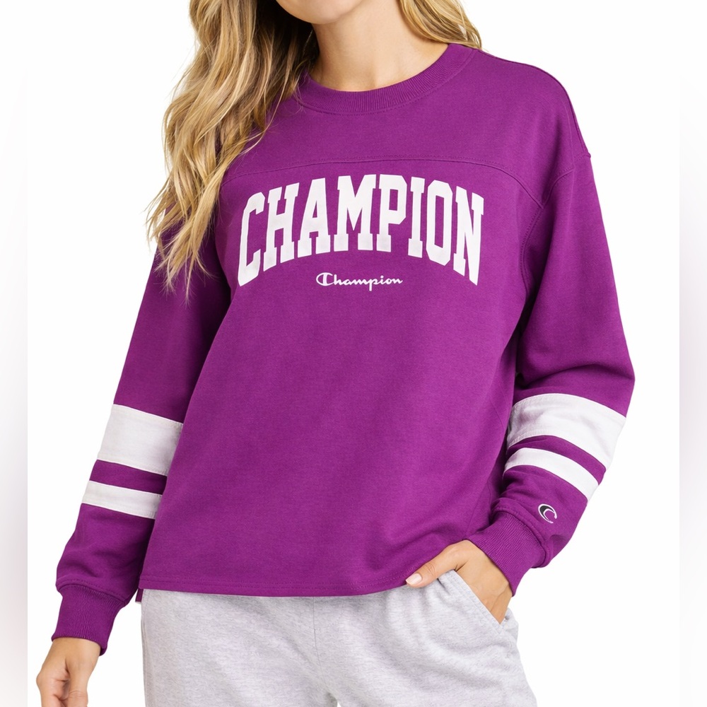 Champion Purple Oversized Sweatshirt L | Varsity Logo Crewneck NWT